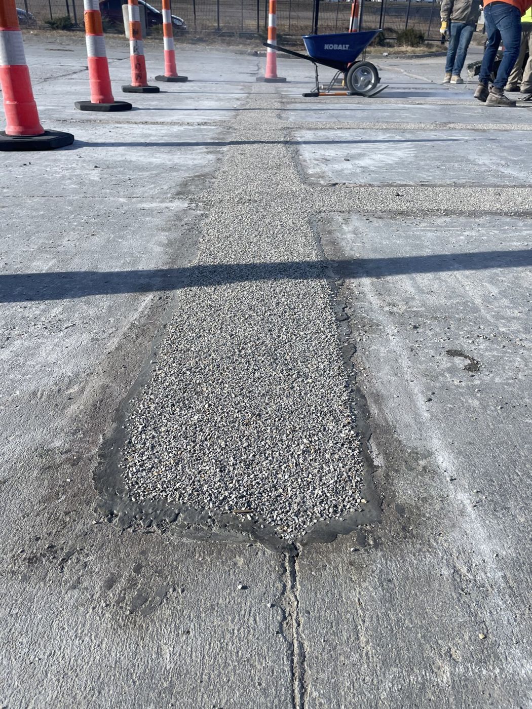 Concrete patch prepared in an asphalt parking lot in Omaha, NE
