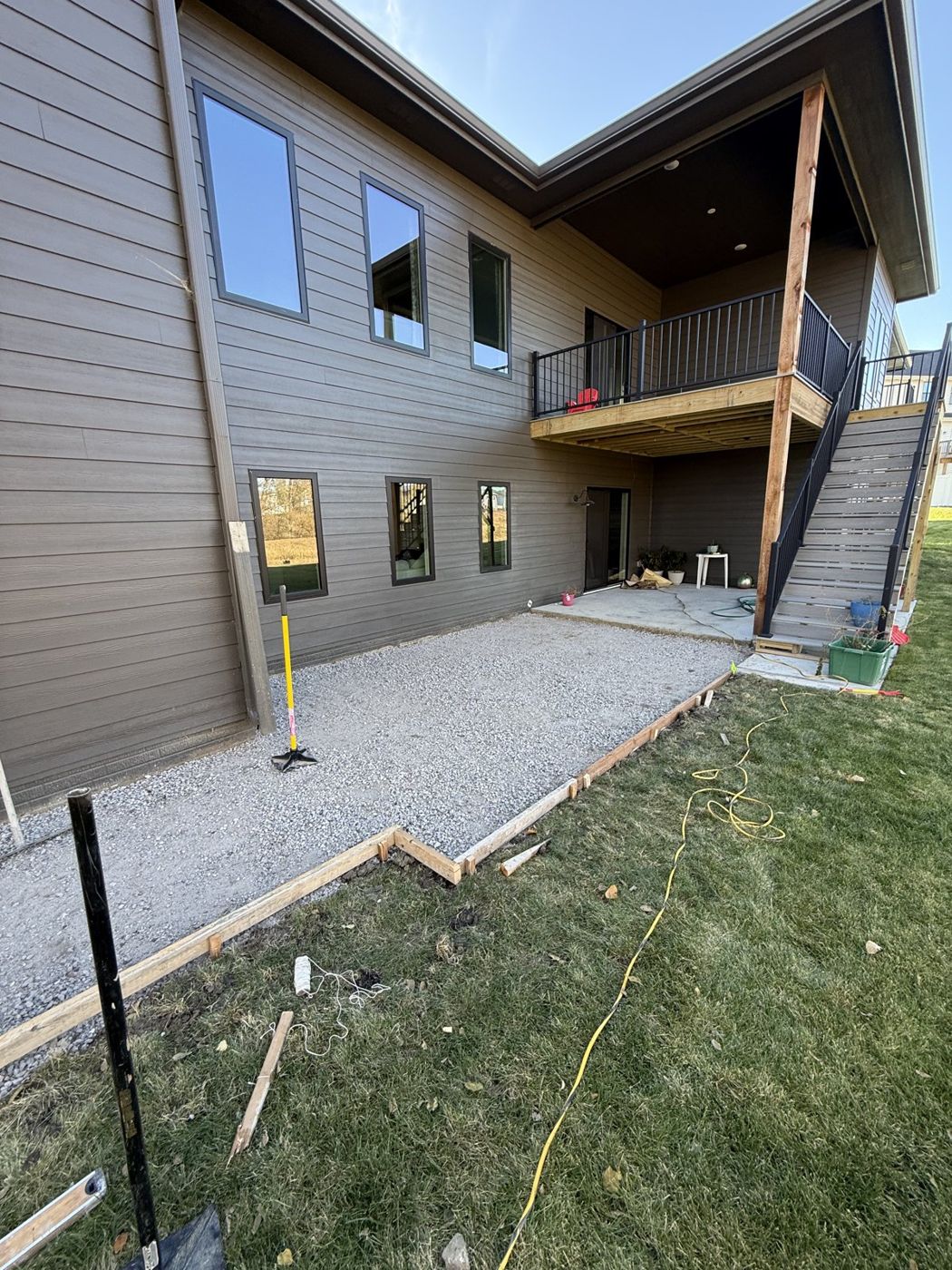 Base preparation for a new residential concrete patio in the Omaha area