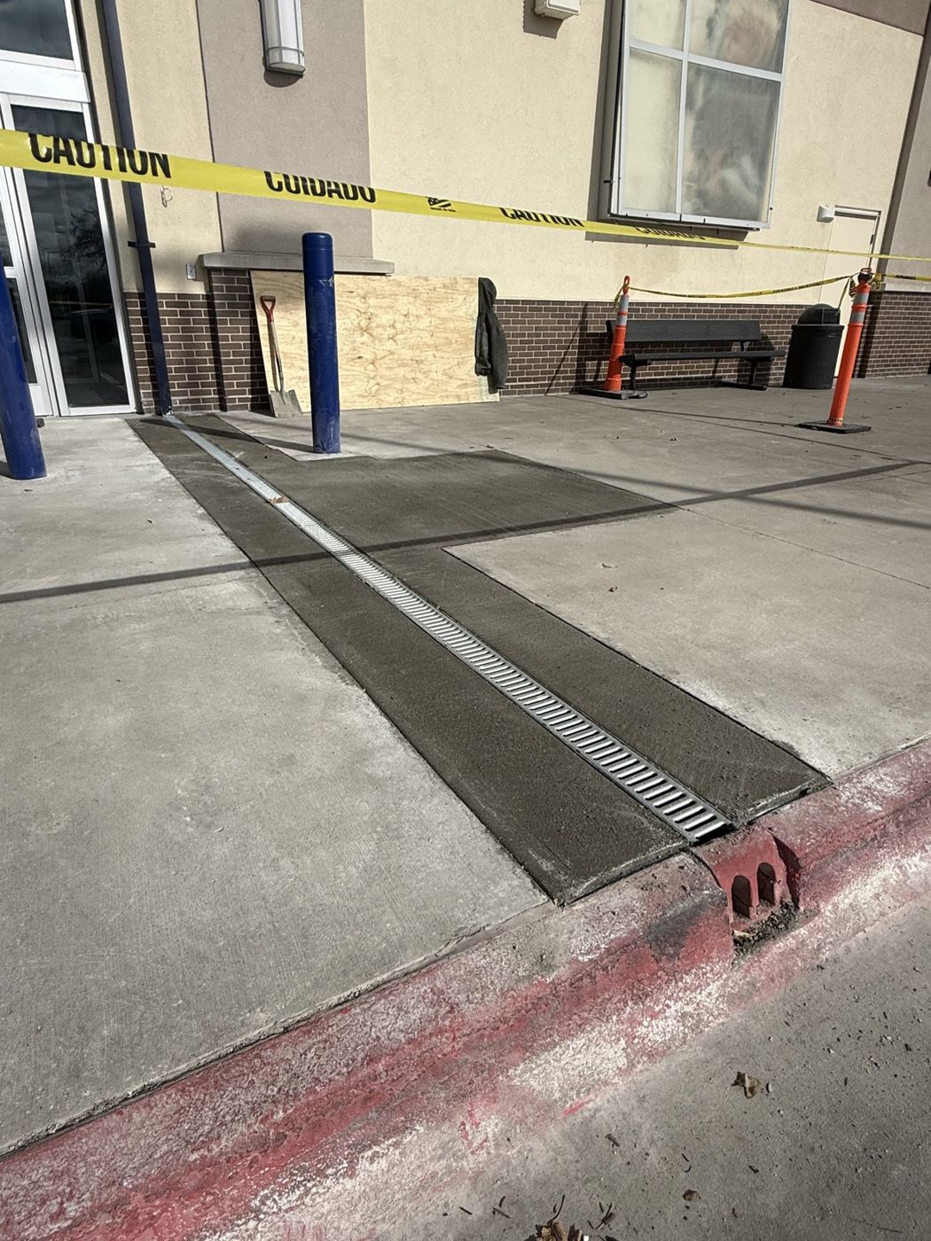 Concrete trench drain repair at a commercial building near Omaha